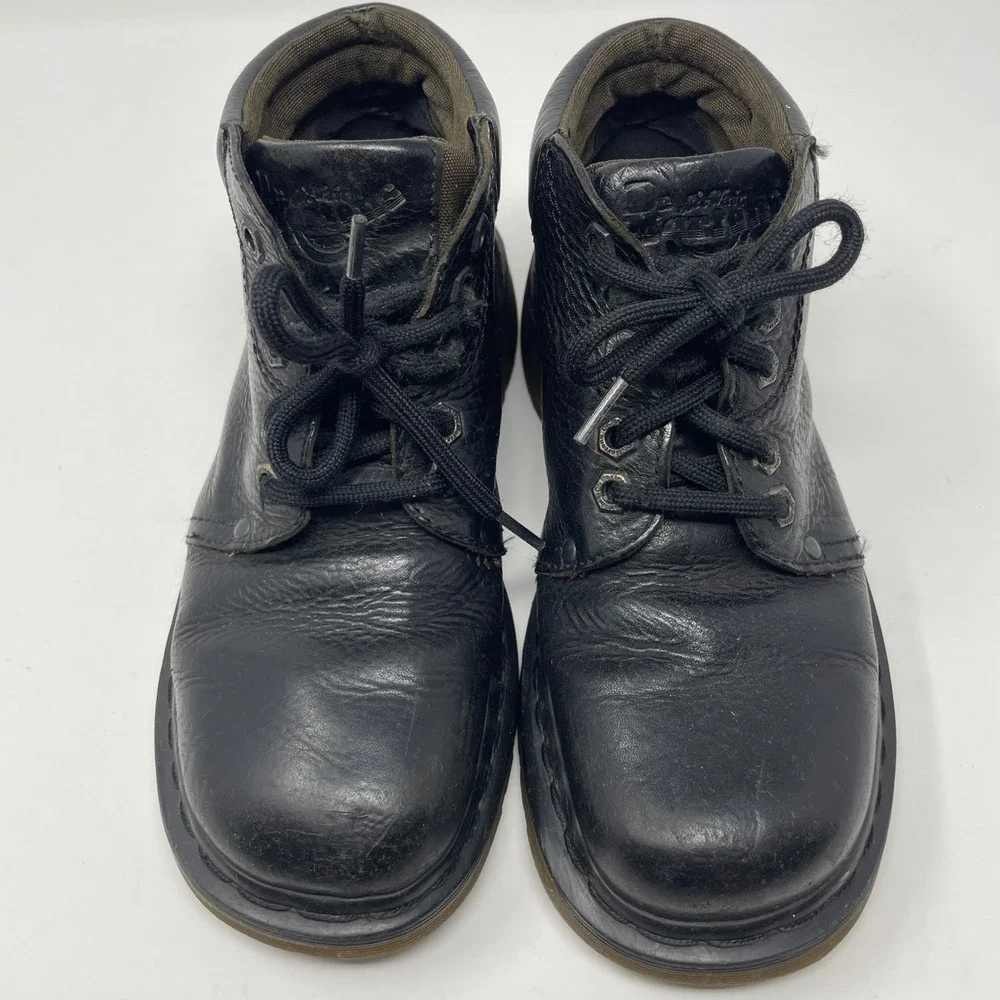 VTG Y2K Dr. Martens England Black Pebbled Leather Lace Up Ankle Boots Moto Punk